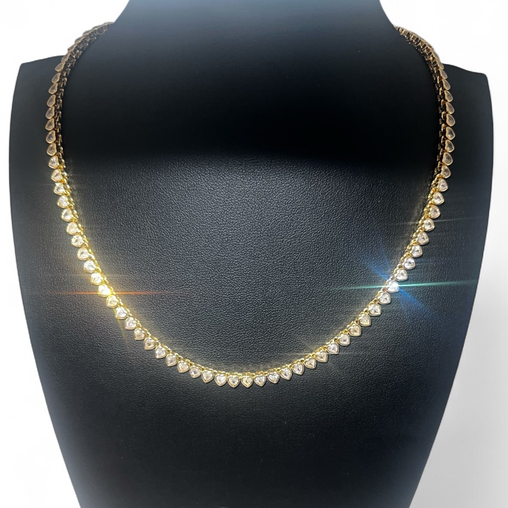 New Gold Plated Amore Bezel Heart Tennis Necklace - Picture 5 of 8